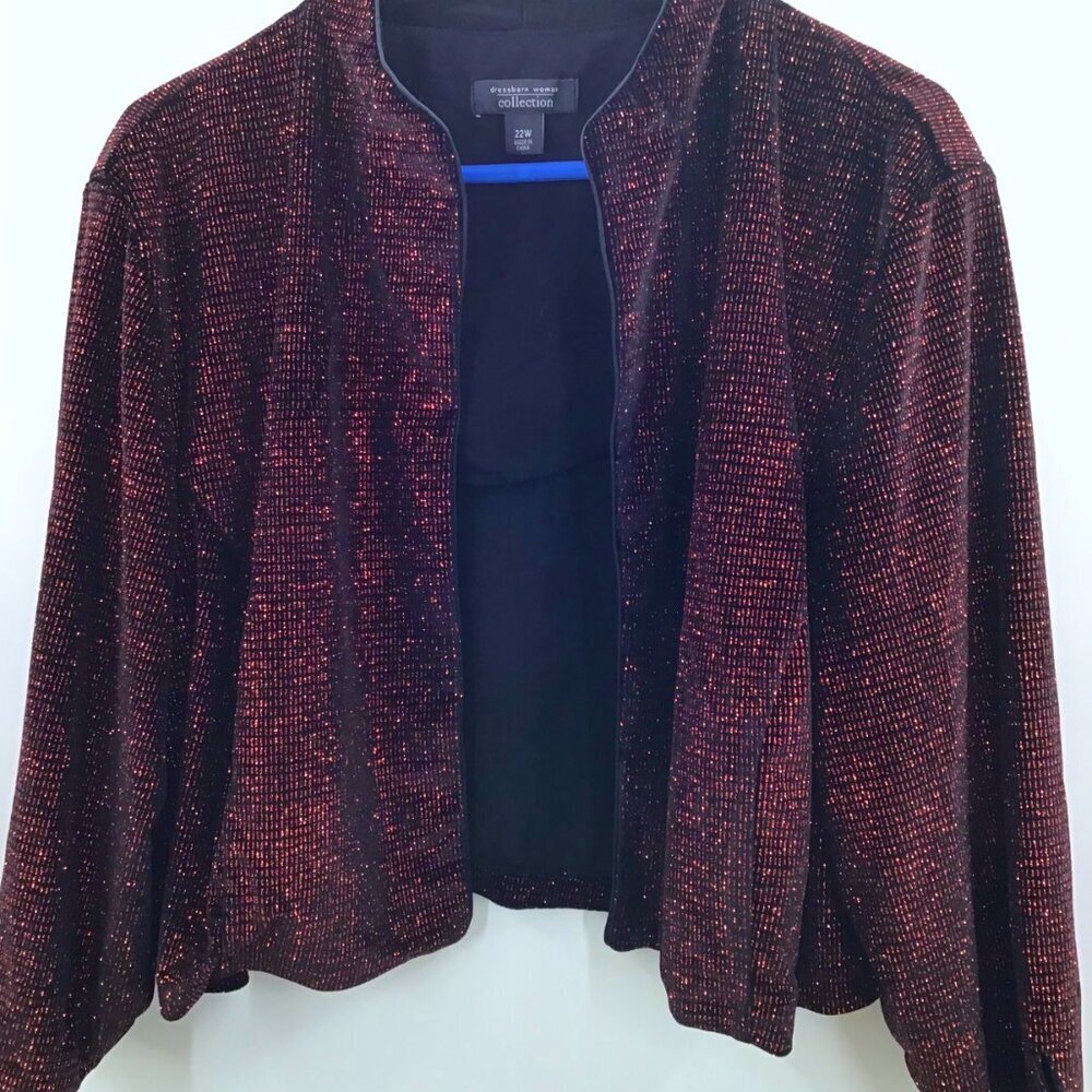 Dressbarn Women's 22W Bolero Cropped Jacket Red Black Metallic Glam Christmas - Picture 4 of 11